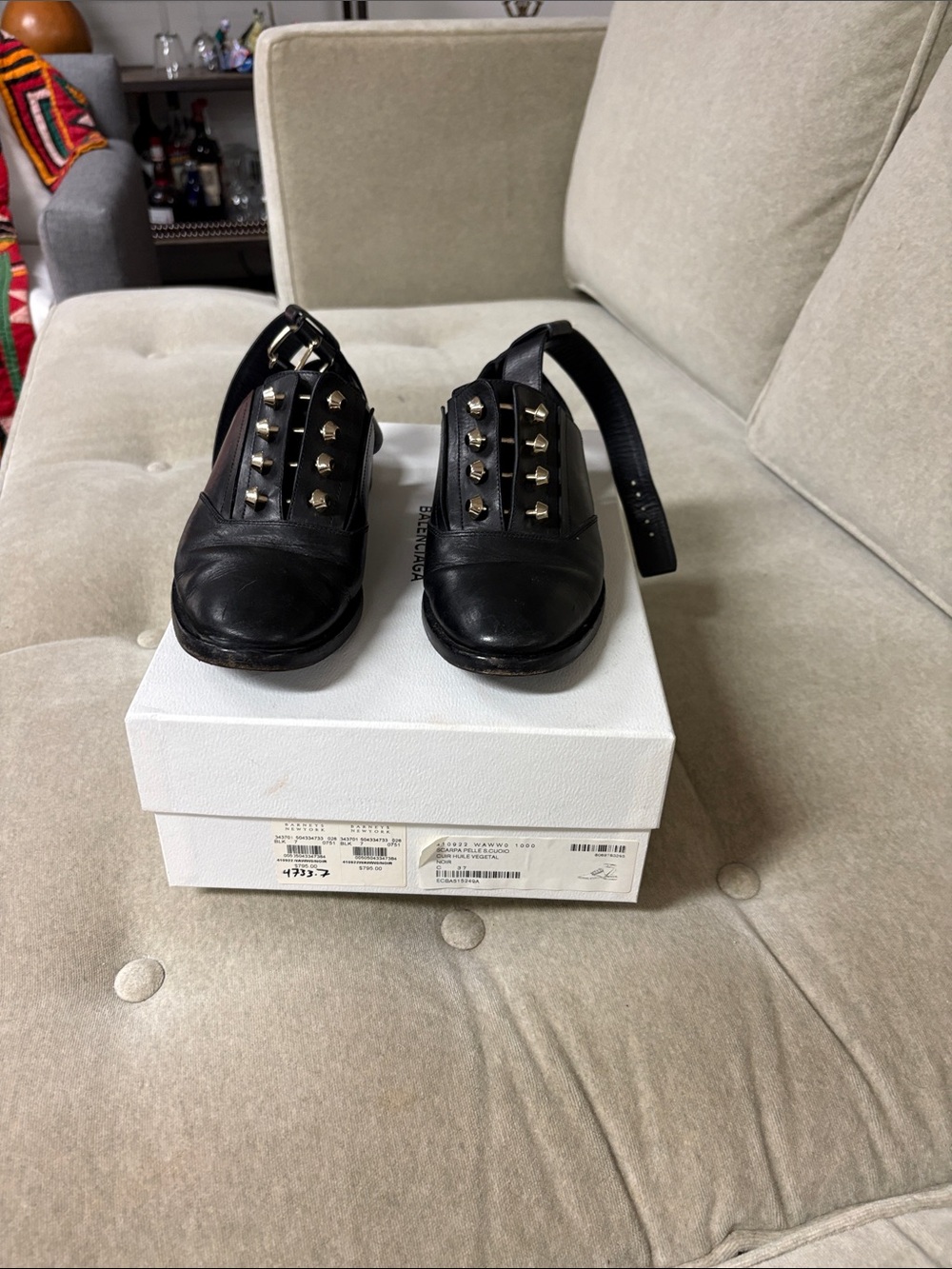 Balenciaga Black Studded Slingback Flats